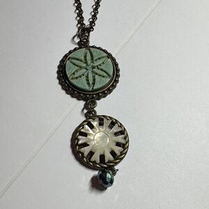 Elegant Green and White Button Pendant Necklace